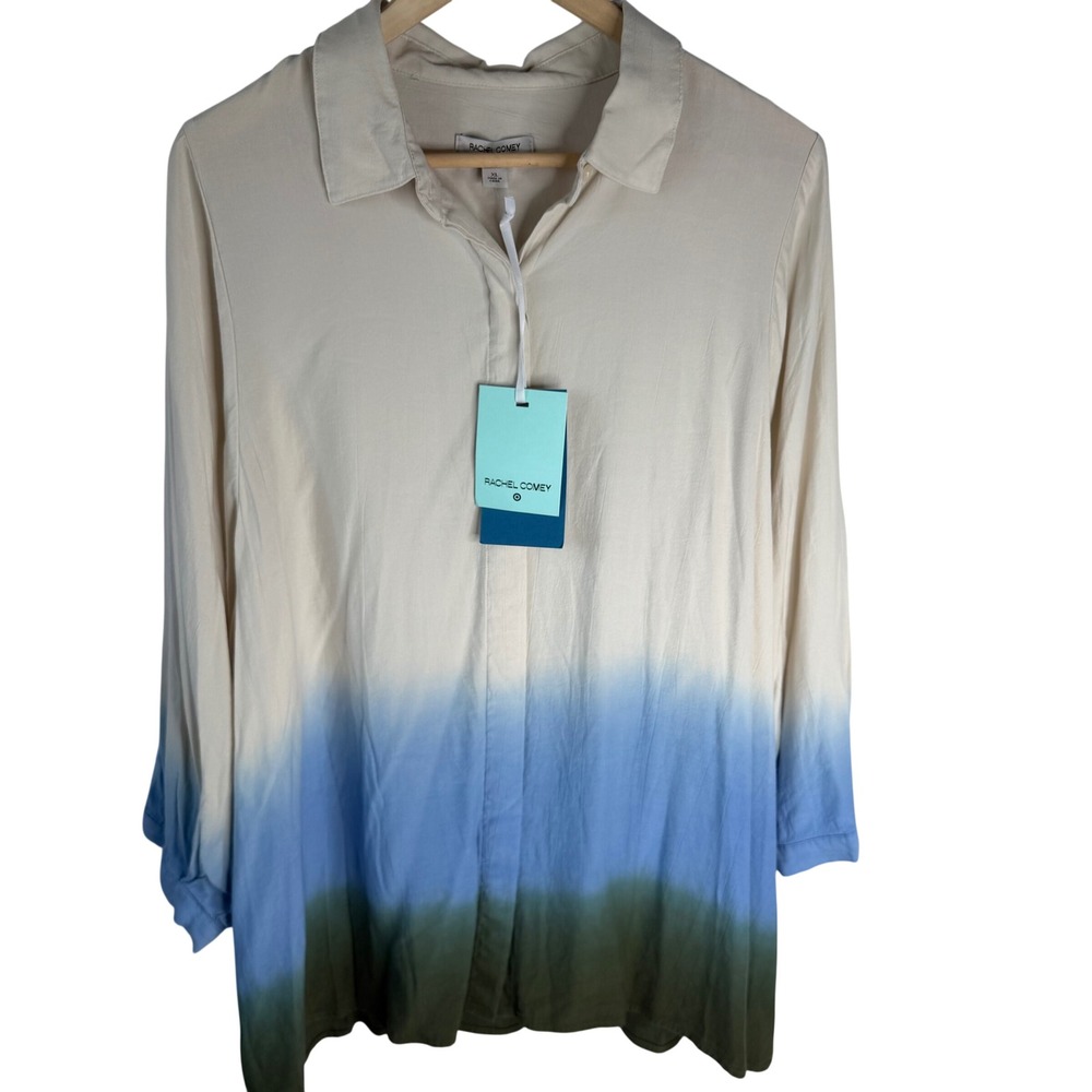 Rachel Comey Target Dip Dye Ombre Blouse XL Cream Blue Green Button Down Shirt